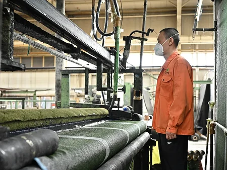 عملية طلاء الجهة الخلفية لسجاد العشب الصناعي